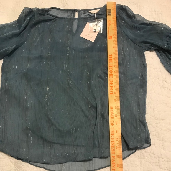 NWT LC Lauren Conrad blue flutter sleeve blouse with silver metallic thread (S) - Picture 11 of 16